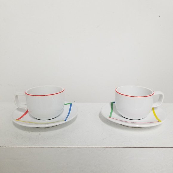 1980’s Postmodern Sasaki Stoneware Variations Cup and Saucer Sets - a Pair - Picture 1 of 6